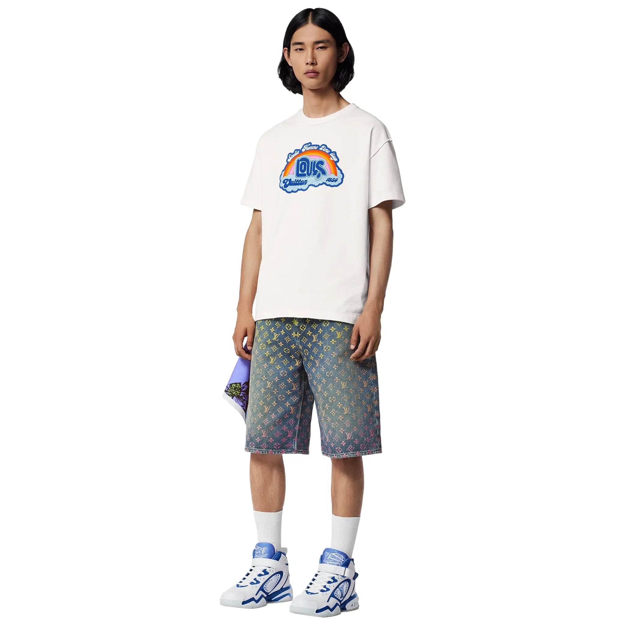 Front View of Preloved - Louis Vuitton Rainbow Printed Milky White T-Shirt 1AB4UM